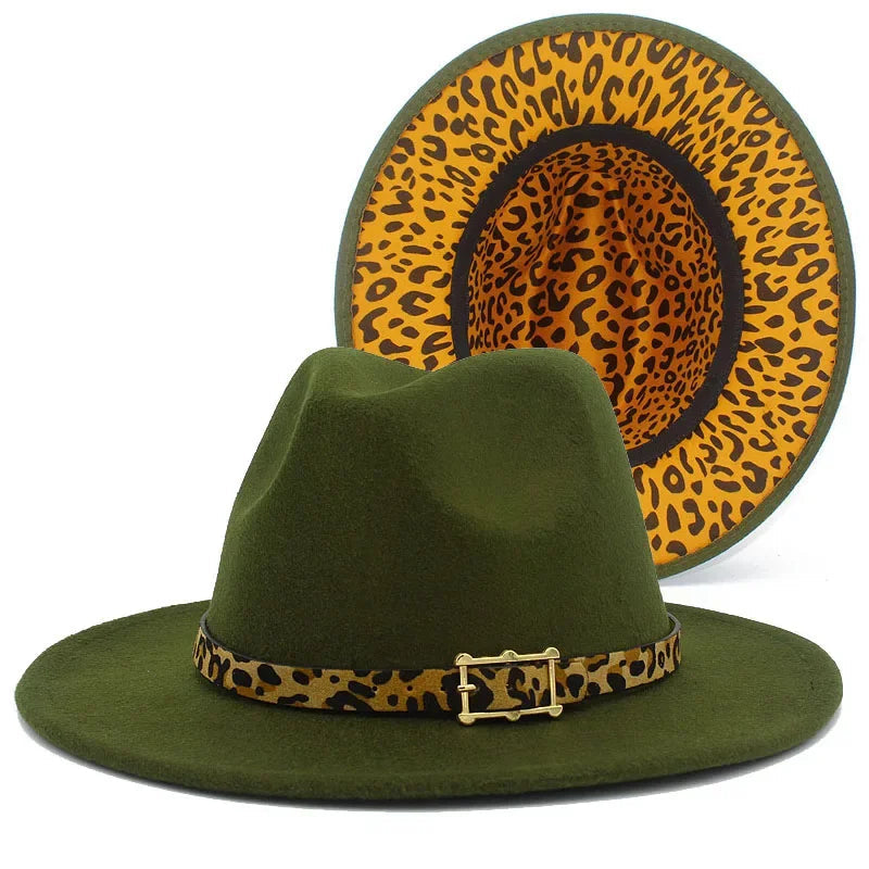 Leoparden Fedora-Hut – Woll-Trilby mit Lederband für Damen & Herren