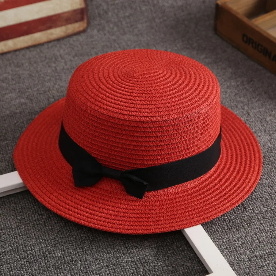 Panama-Strohhut mit Schleife – Damen Sommerhut mit Flacher Krempe