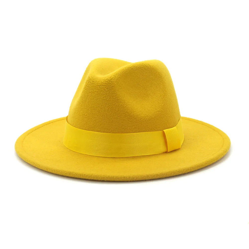 Limettengrüner Filz-Fedora – Breitkrempiger Trilby mit Hutband