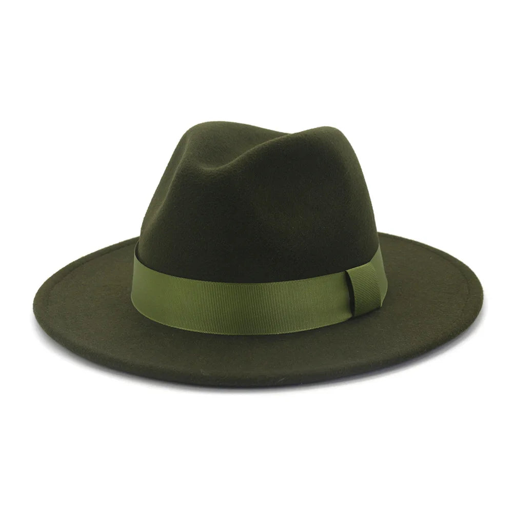 Limettengrüner Filz-Fedora – Breitkrempiger Trilby mit Hutband
