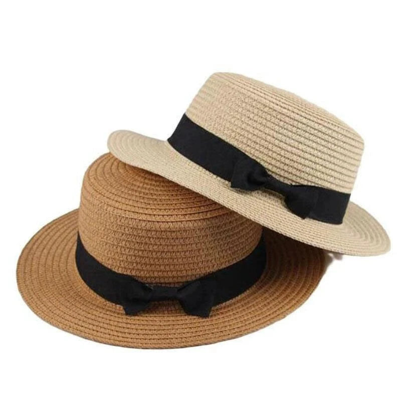 Strohhut mit Schleife – Britischer Sommer-Sonnenhut für Damen