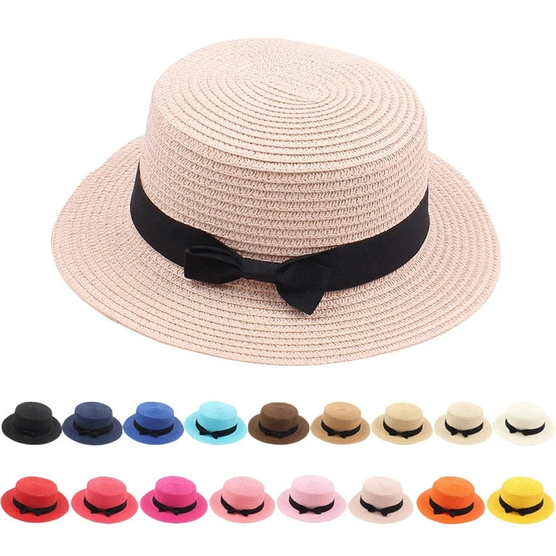 Strohhut mit Schleife – Britischer Sommer-Sonnenhut für Damen