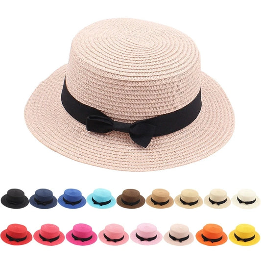 Strohhut mit Schleife – Britischer Sommer-Sonnenhut für Damen