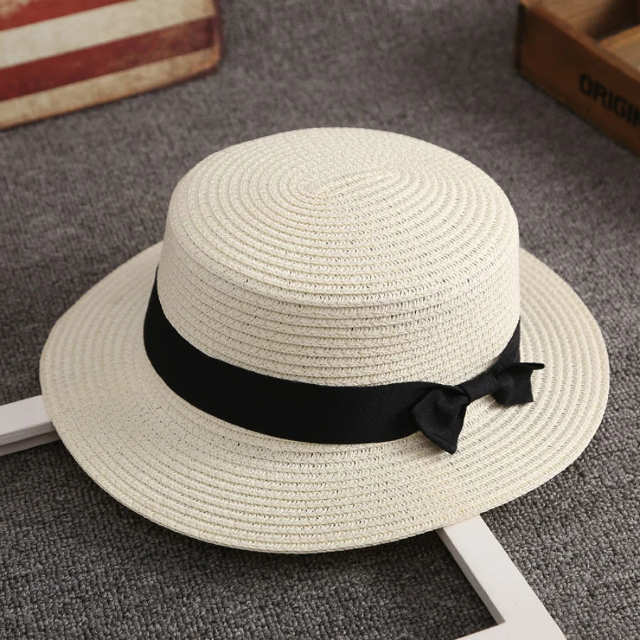 Panama-Strohhut mit Schleife – Damen Sommerhut mit Flacher Krempe