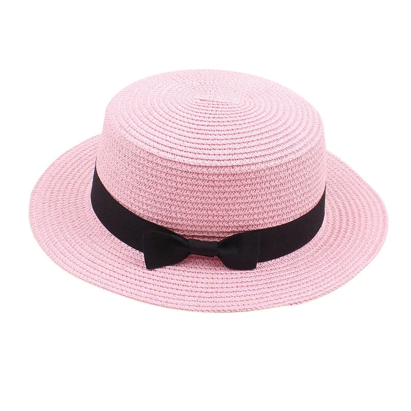 Strohhut mit Schleife – Britischer Sommer-Sonnenhut für Damen
