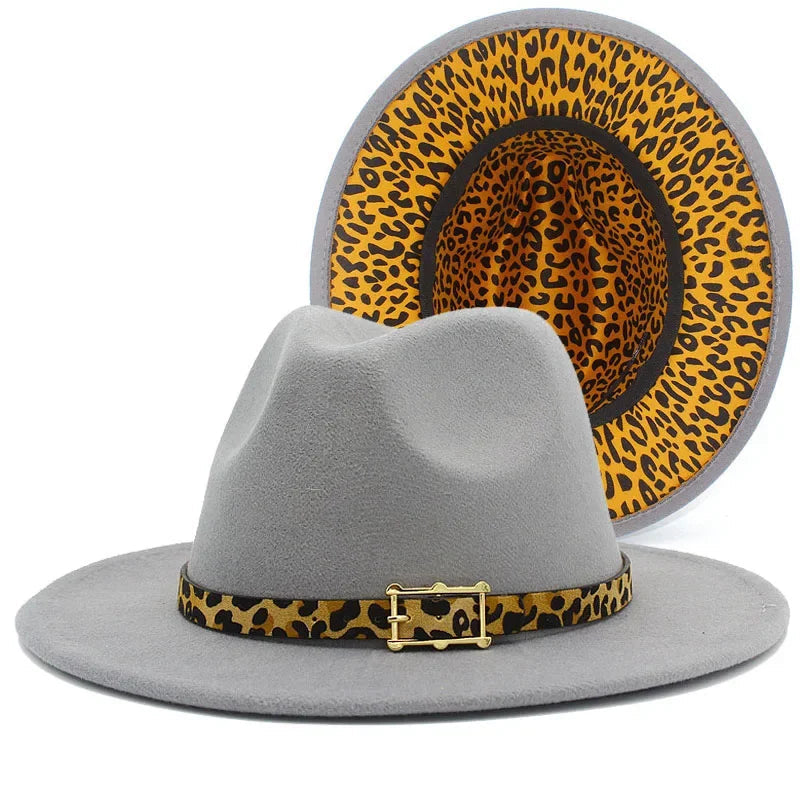 Leoparden Fedora-Hut – Woll-Trilby mit Lederband für Damen & Herren