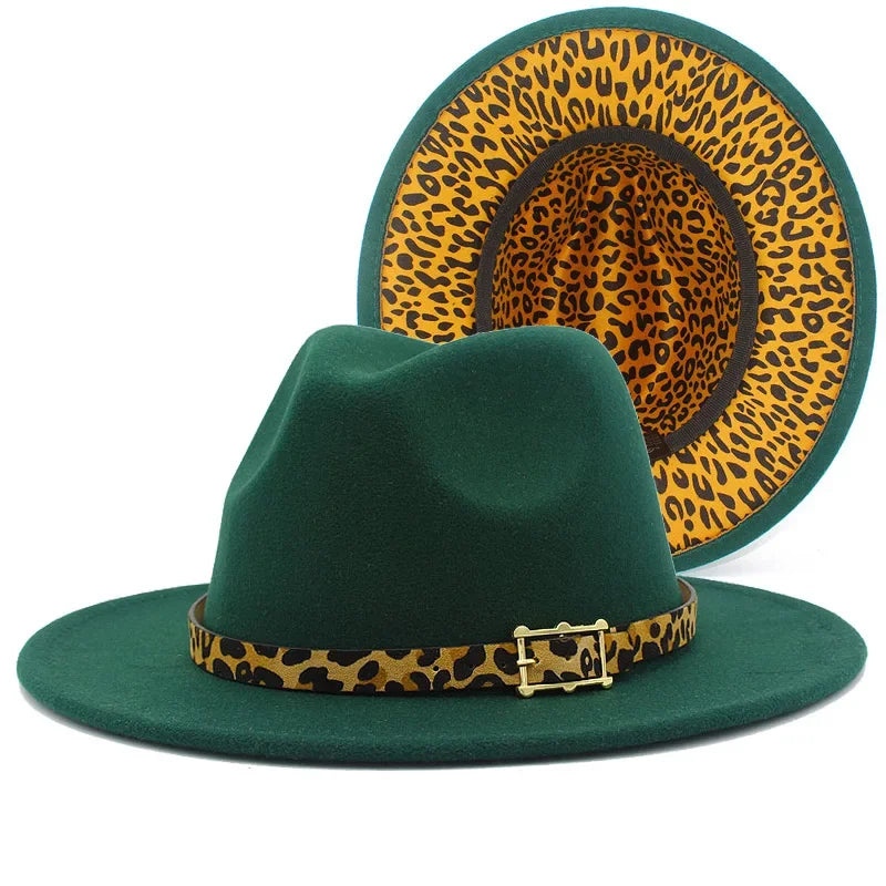Leoparden Fedora-Hut – Woll-Trilby mit Lederband für Damen & Herren