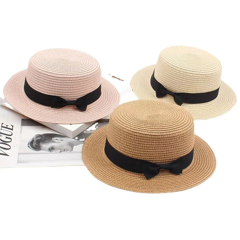 Panama-Strohhut mit Schleife – Damen Sommerhut mit Flacher Krempe