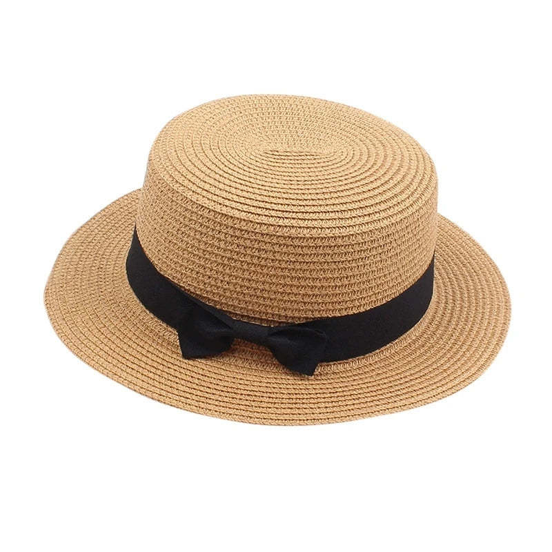 Strohhut mit Schleife – Britischer Sommer-Sonnenhut für Damen