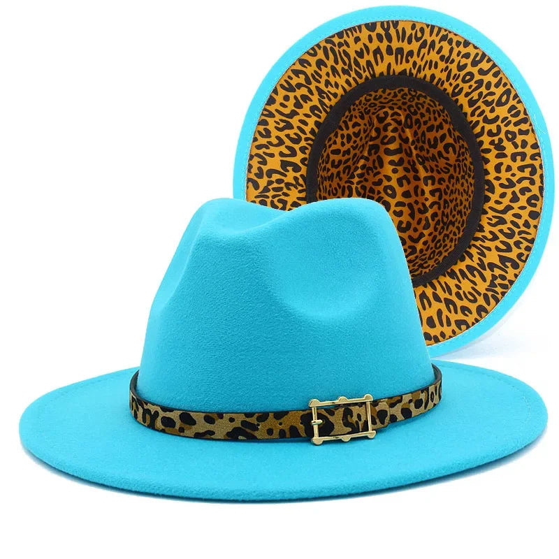 Leoparden Fedora-Hut – Woll-Trilby mit Lederband für Damen & Herren