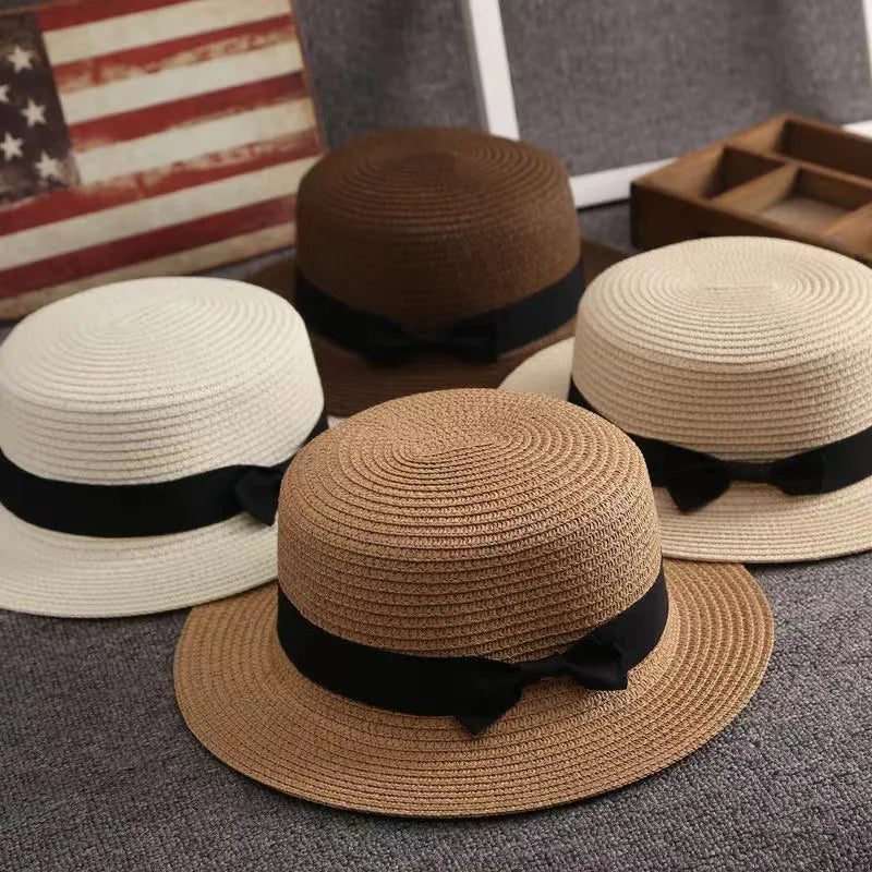 Panama-Strohhut mit Schleife – Damen Sommerhut mit Flacher Krempe