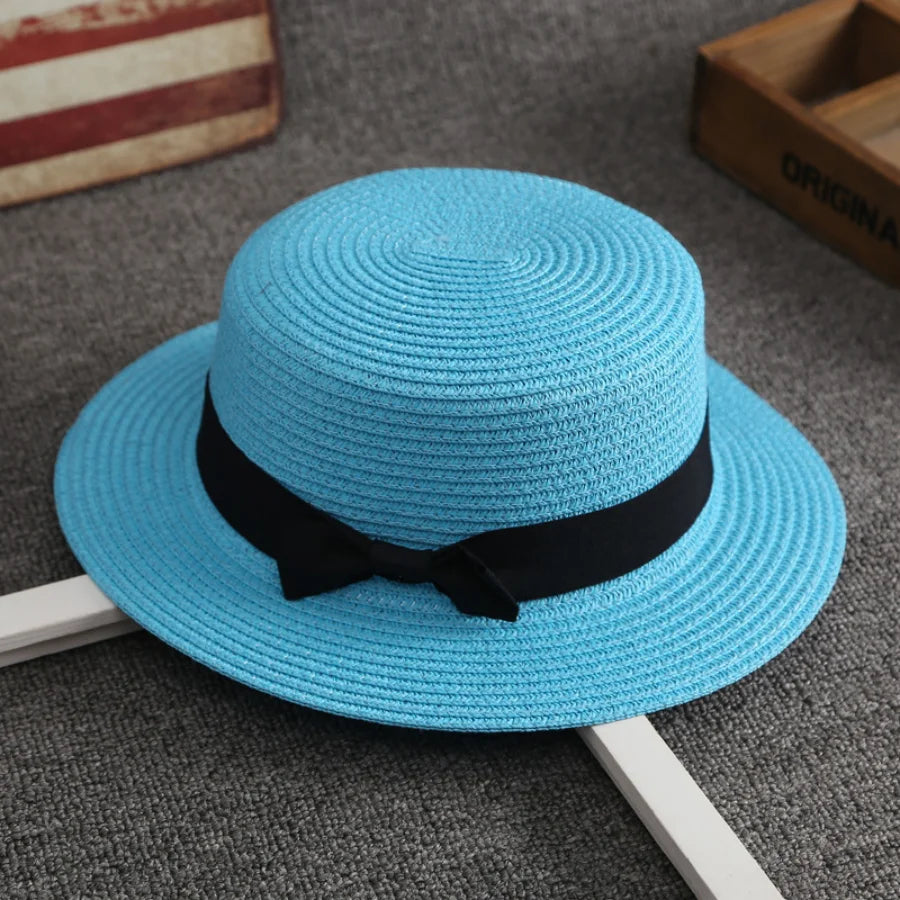 Panama-Strohhut mit Schleife – Damen Sommerhut mit Flacher Krempe