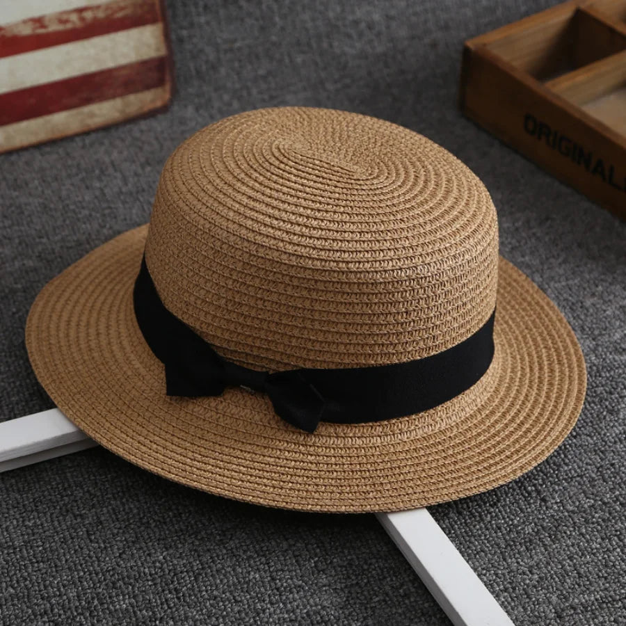 Panama-Strohhut mit Schleife – Damen Sommerhut mit Flacher Krempe