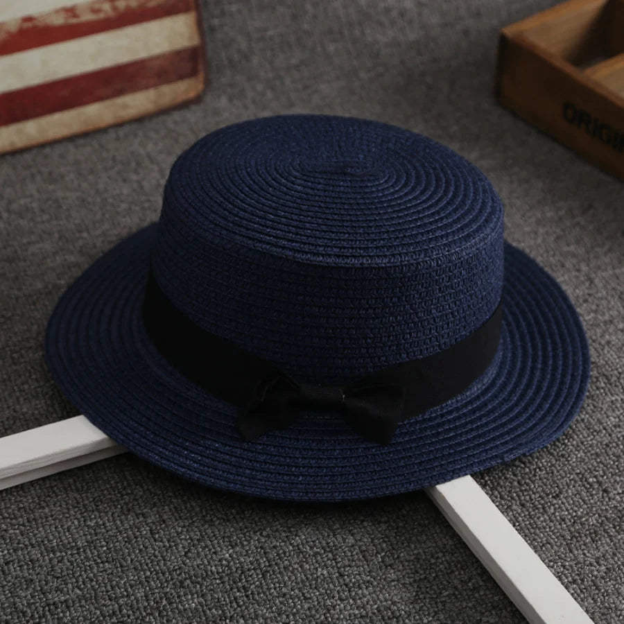 Panama-Strohhut mit Schleife – Damen Sommerhut mit Flacher Krempe