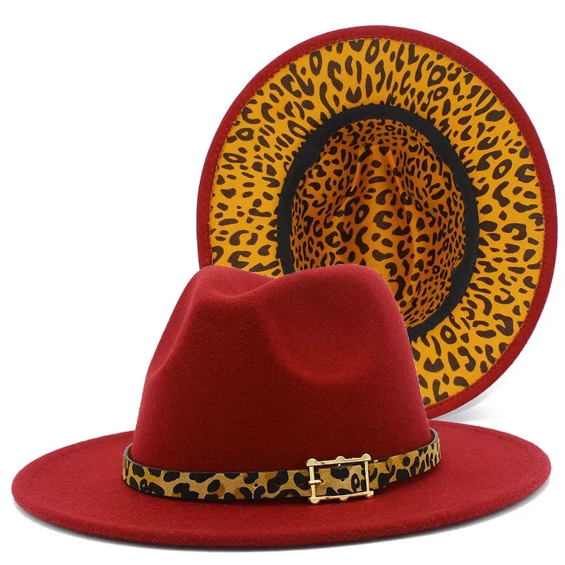 Leoparden Fedora-Hut – Woll-Trilby mit Lederband für Damen & Herren