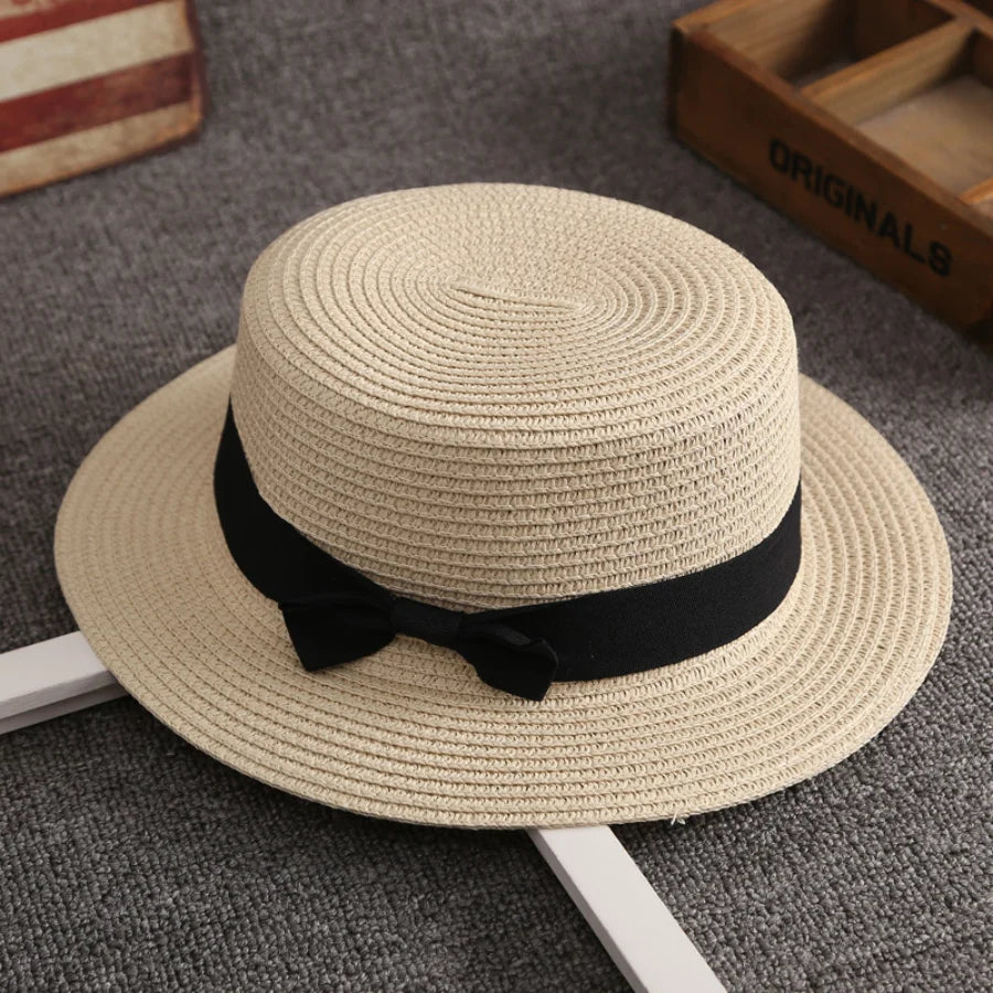 Panama-Strohhut mit Schleife – Damen Sommerhut mit Flacher Krempe
