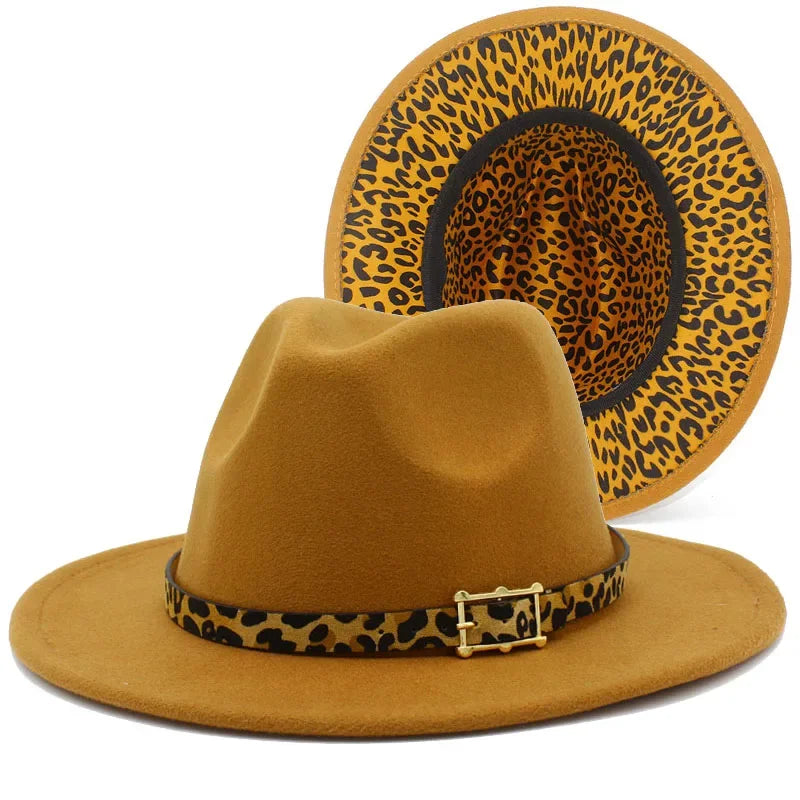 Leoparden Fedora-Hut – Woll-Trilby mit Lederband für Damen & Herren