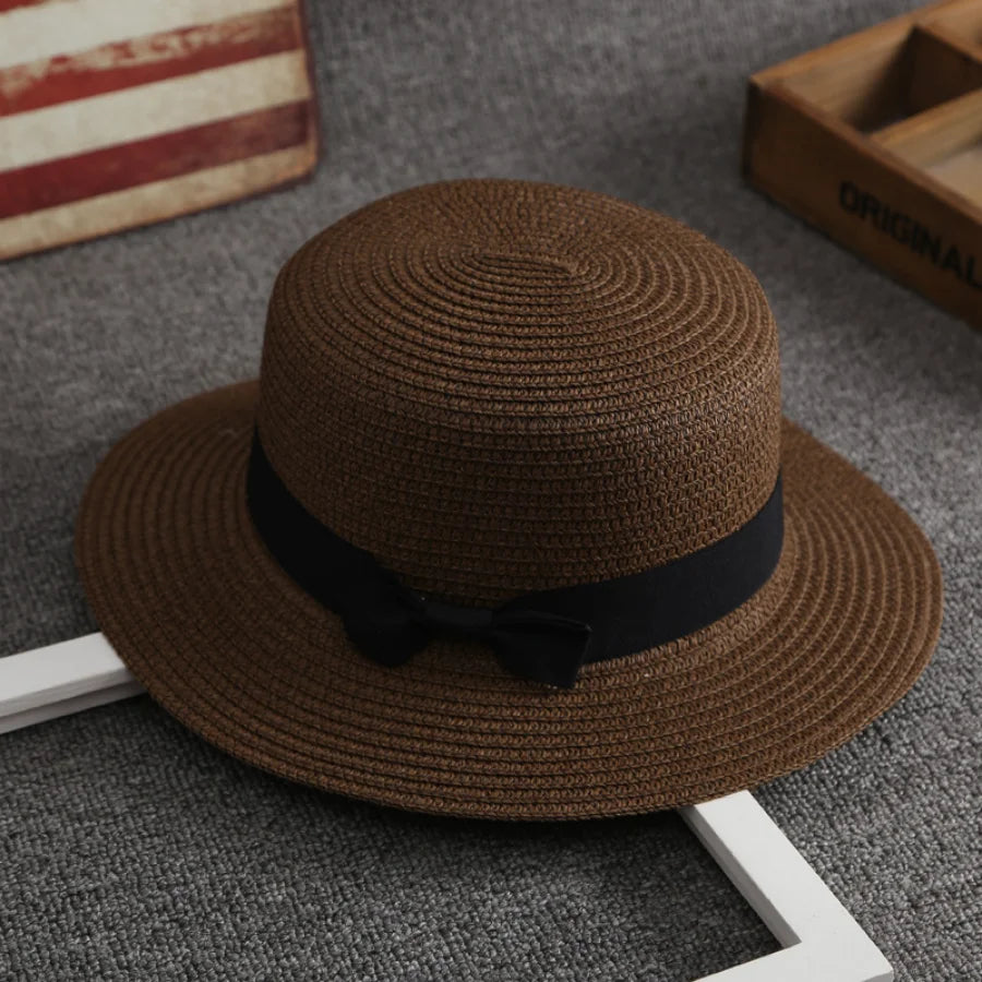 Panama-Strohhut mit Schleife – Damen Sommerhut mit Flacher Krempe
