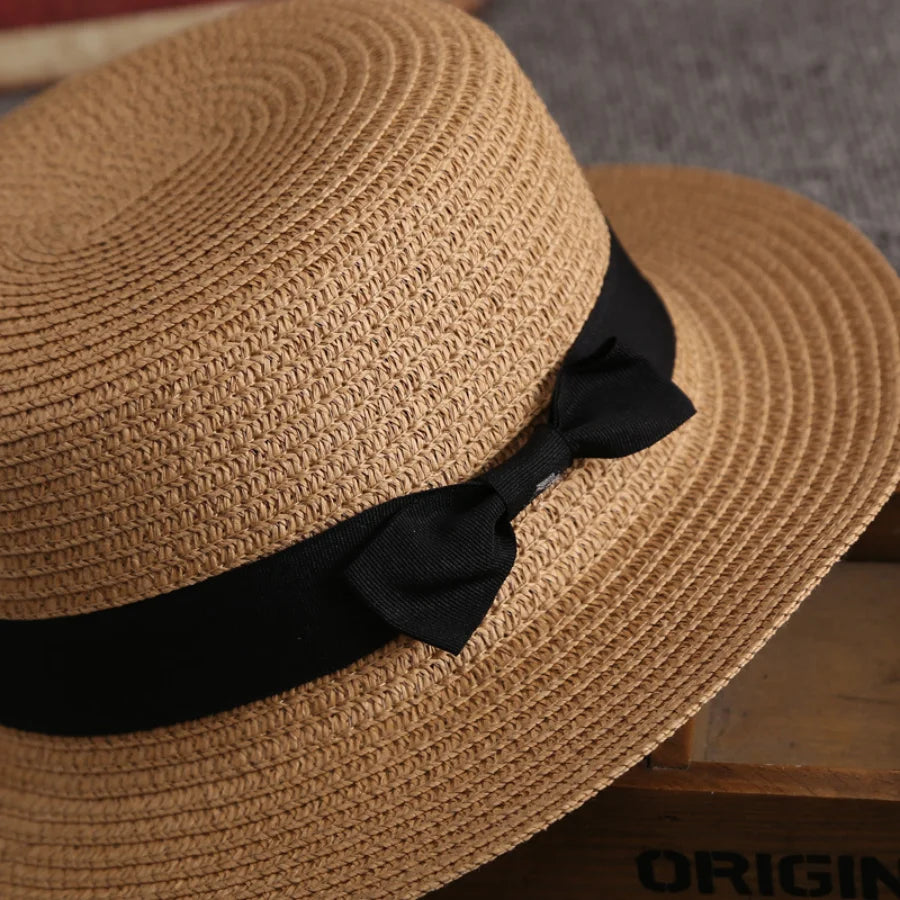 Panama-Strohhut mit Schleife – Damen Sommerhut mit Flacher Krempe