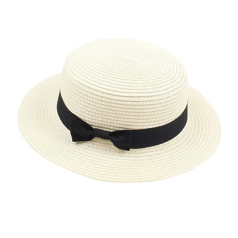Strohhut mit Schleife – Britischer Sommer-Sonnenhut für Damen