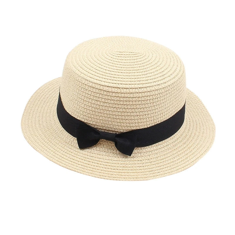 Strohhut mit Schleife – Britischer Sommer-Sonnenhut für Damen