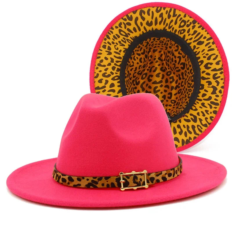 Leoparden Fedora-Hut – Woll-Trilby mit Lederband für Damen & Herren
