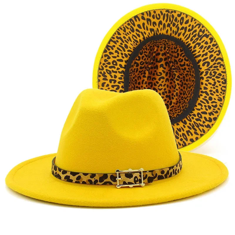 Leoparden Fedora-Hut – Woll-Trilby mit Lederband für Damen & Herren