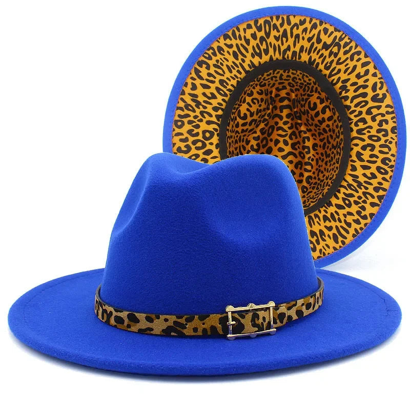 Leoparden Fedora-Hut – Woll-Trilby mit Lederband für Damen & Herren