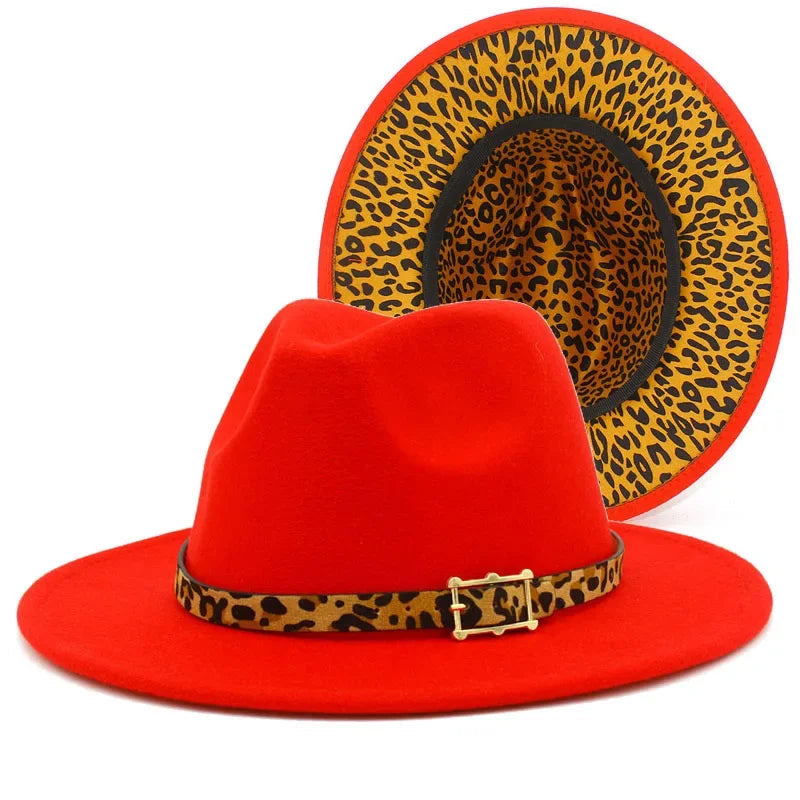 Leoparden Fedora-Hut – Woll-Trilby mit Lederband für Damen & Herren