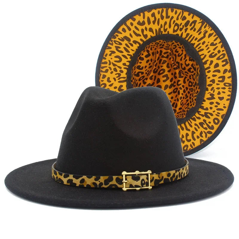 Leoparden Fedora-Hut – Woll-Trilby mit Lederband für Damen & Herren