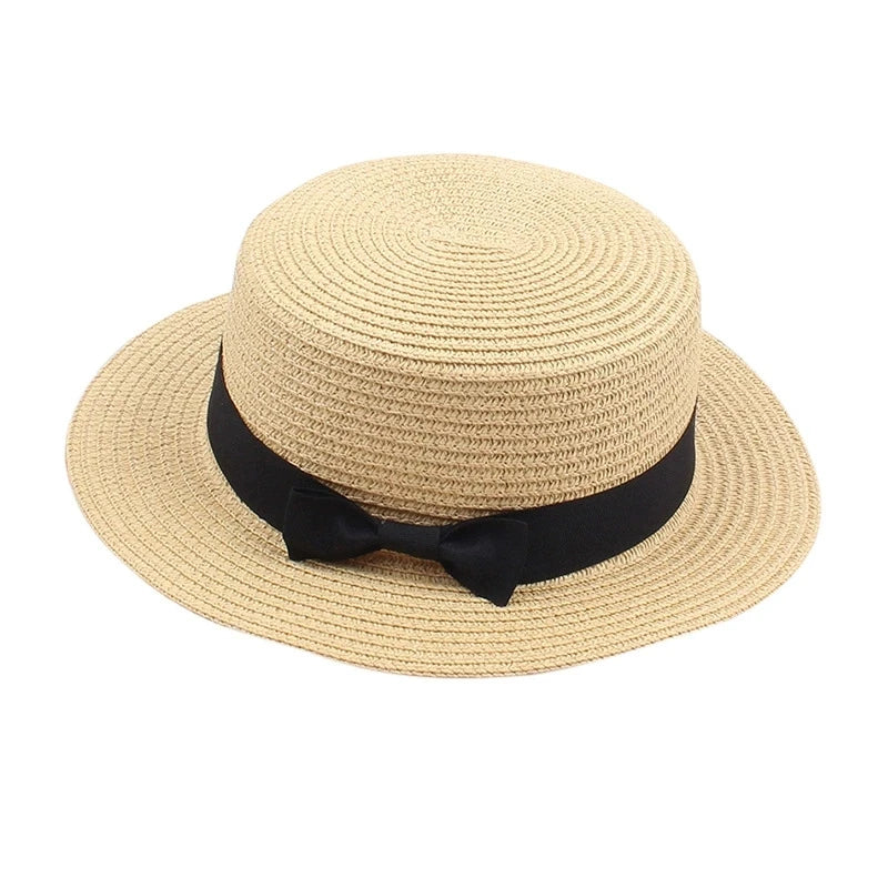 Strohhut mit Schleife – Britischer Sommer-Sonnenhut für Damen