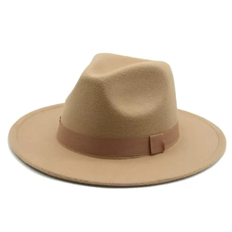 Klassischer Beiger Fedora-Hut – Breitkrempiger Hut mit Band