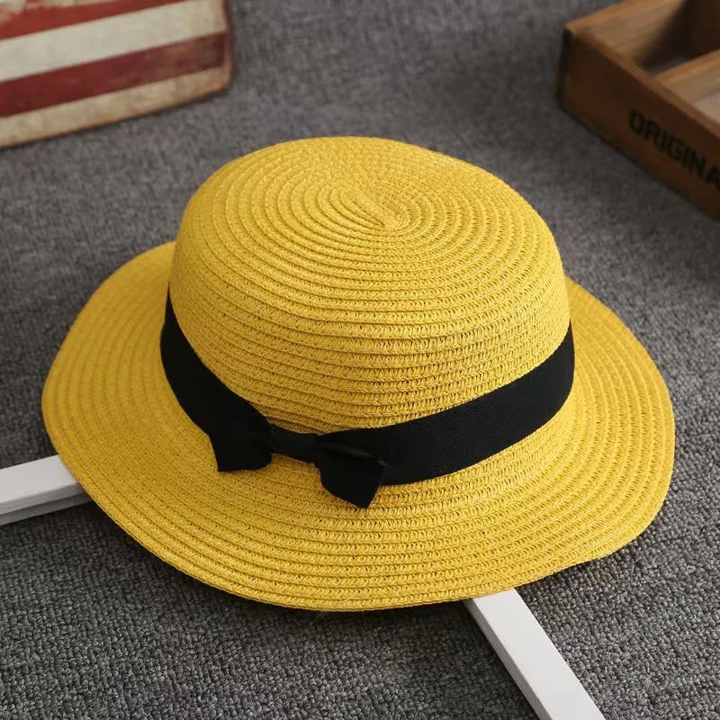 Panama-Strohhut mit Schleife – Damen Sommerhut mit Flacher Krempe