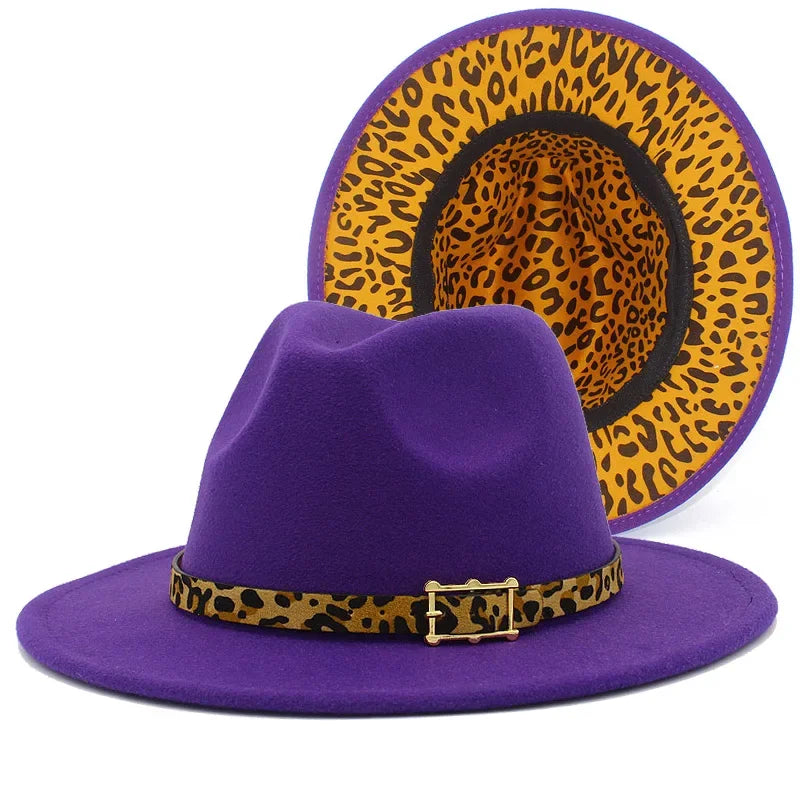 Leoparden Fedora-Hut – Woll-Trilby mit Lederband für Damen & Herren
