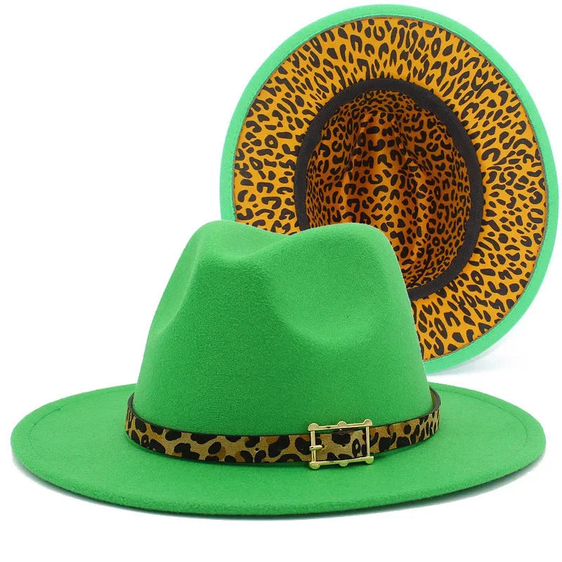 Leoparden Fedora-Hut – Woll-Trilby mit Lederband für Damen & Herren