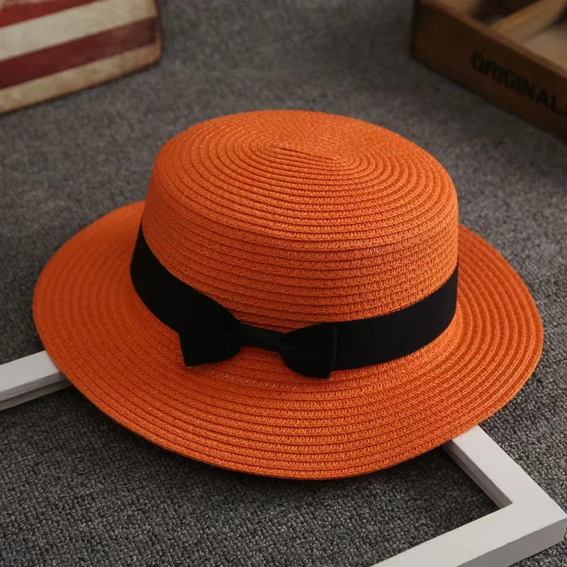 Panama-Strohhut mit Schleife – Damen Sommerhut mit Flacher Krempe